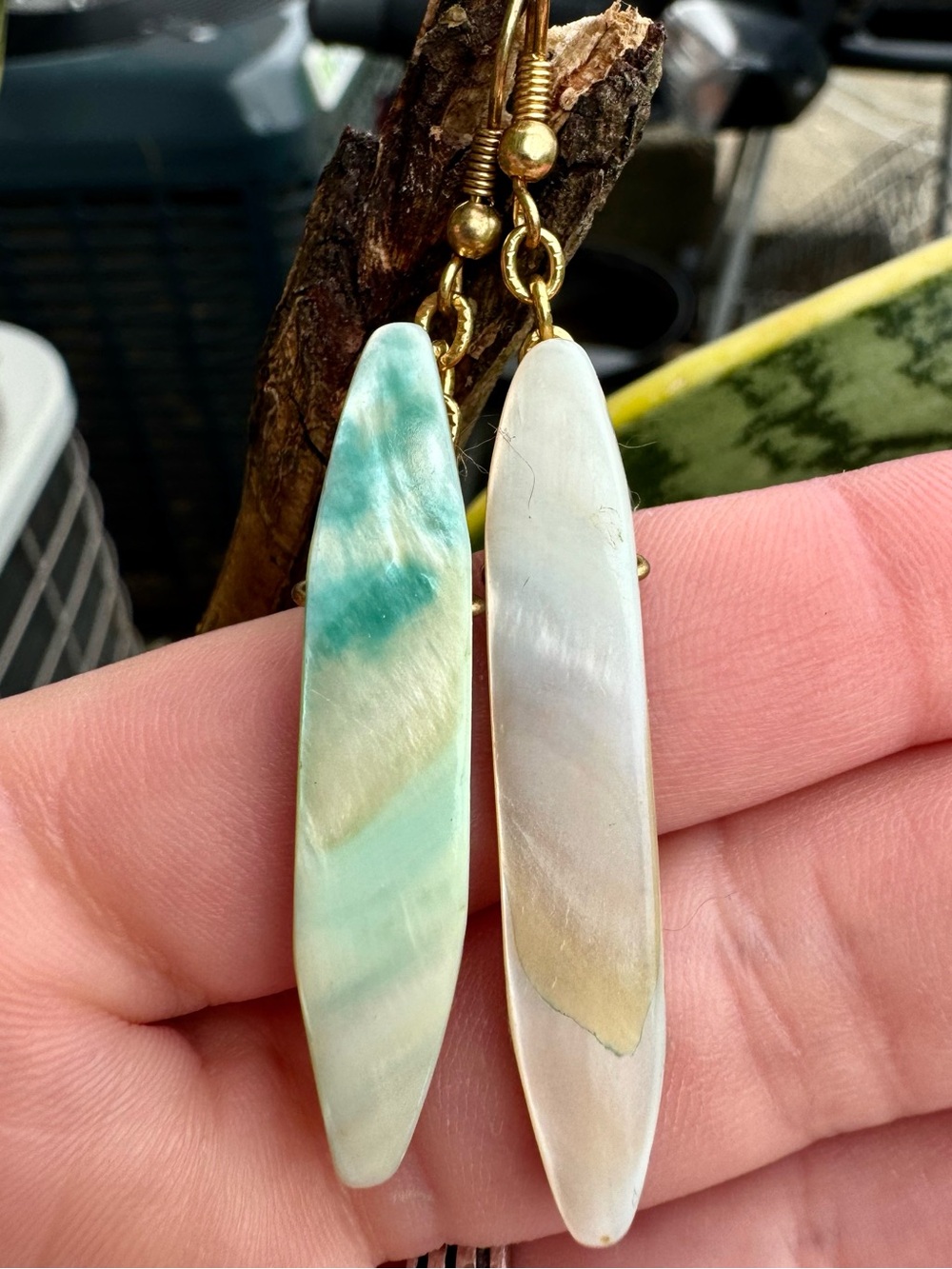 Turquoise and Pearl Shell Drop Earrings with Gold Hooks
